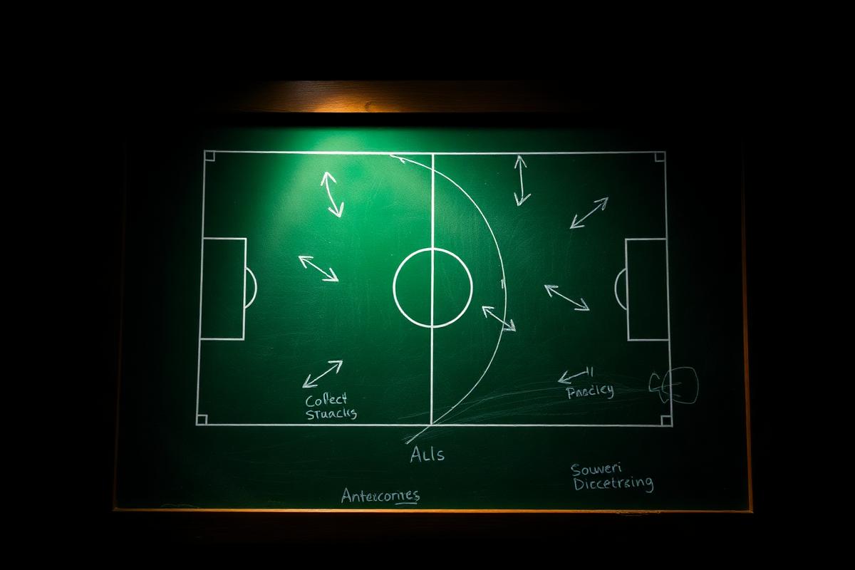 Pizarra táctica con un campo de fútbol dibujado